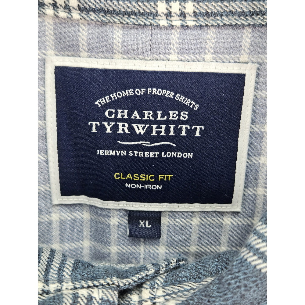 Charles Tyrwhitt Non-Iron Dress Shirt Size XL Blue White Classic Fit Long Sleeve - Picture 4 of 10